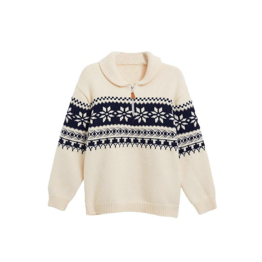 Damen gestrickter Pullover mit Halskragen und Modischem Norweger-Muster R&B