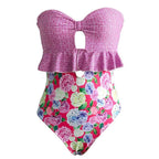 Damen Einteiler Badeanzug mit Rüschen und floralem Design R&B