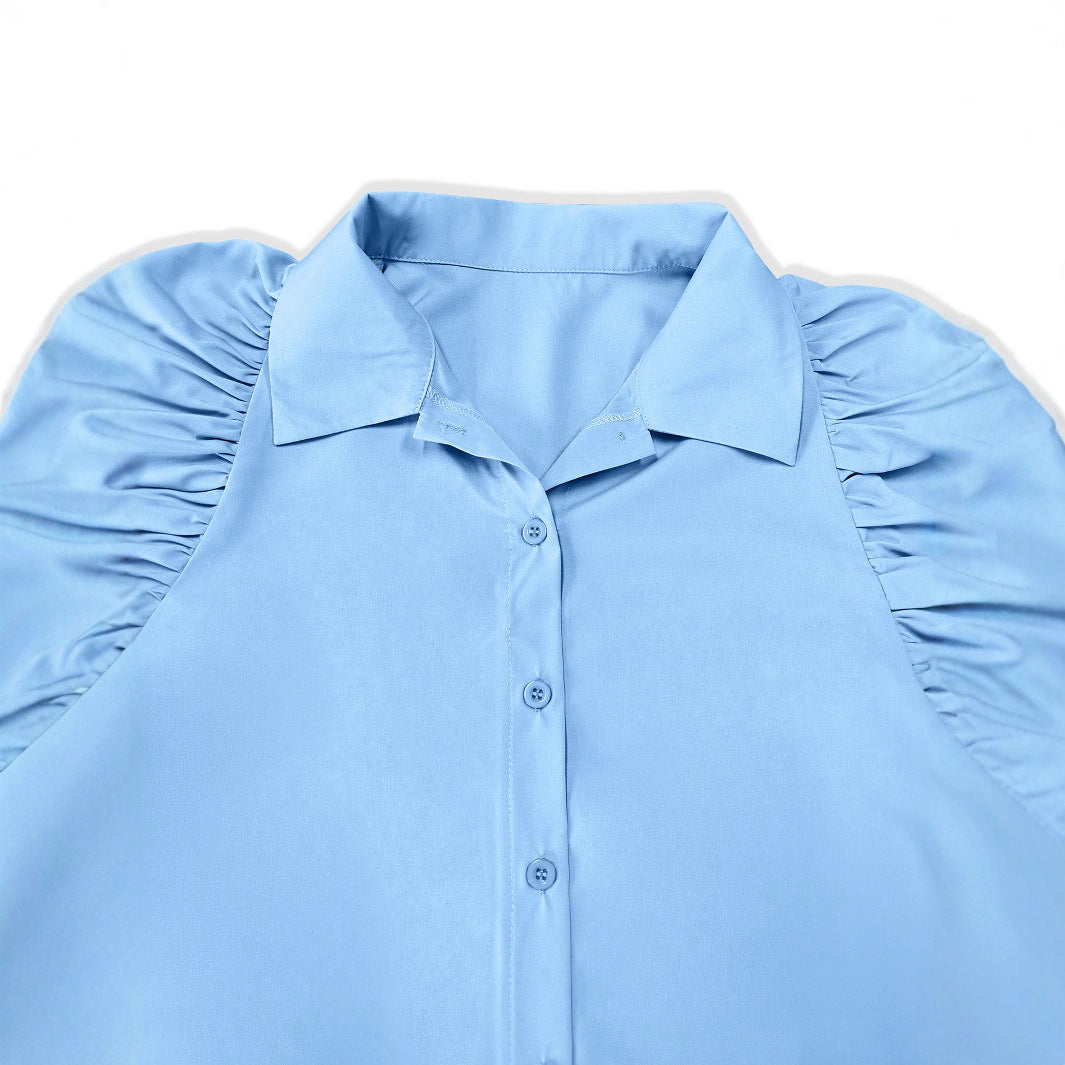 Damen Hemdblusenkleid mit voluminösen Puffärmeln und eleganter Knopfleiste R&B