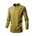 Herren elegantes Langarmhemd mit stehendem Kragen und modernen Knopfdetails R&B