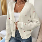 Damen Strickjacke mit Herzchen-Applikationen und lässigem Schnitt R&B