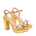 Damen Modische Riemchen-Sandalen mit transparenten Einsätzen und breitem Blockabsatz R&B