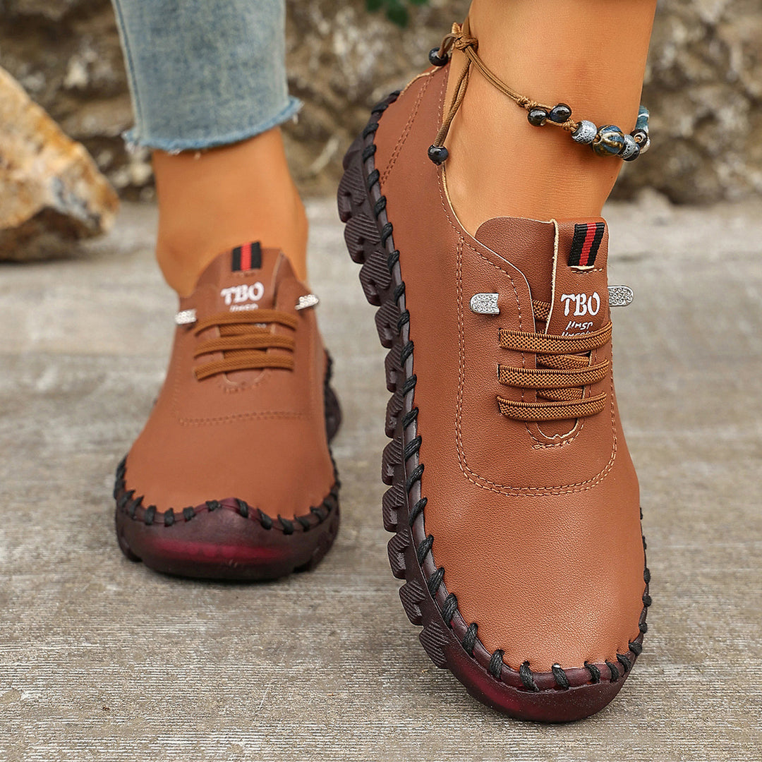 Damen Freizeit-Leder-Sneaker mit elastischen Schnürsenkeln und rutschfester Sohle R&B