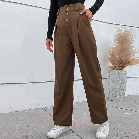 Damen weite Stoffhose mit dekorativen Knopfdetails und Faltenwurf R&B