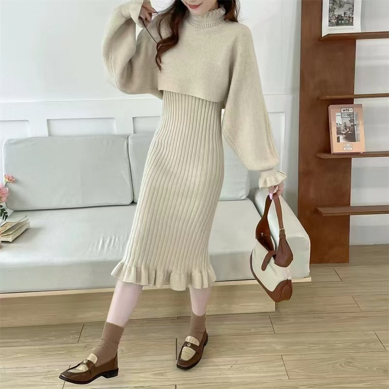 Damen Strickkleid mit hochgeschlossenem Kragen und Rippstruktur R&B