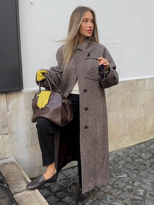 Damen lässiger Wollmantel mit modischem Schnitt und praktischen Taschen R&B