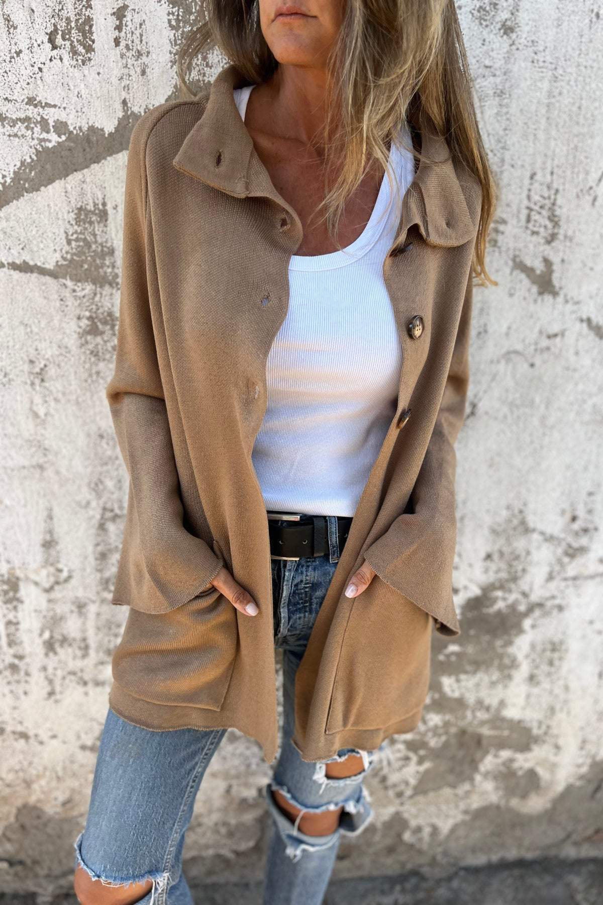 R&B | Turtleneck Knopf Strickstrickjacke Jacke