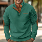 Herren nan gerippter Langarmpullover mit Stehkragen und Kunstleder-Ellenbogenbesatz R&B