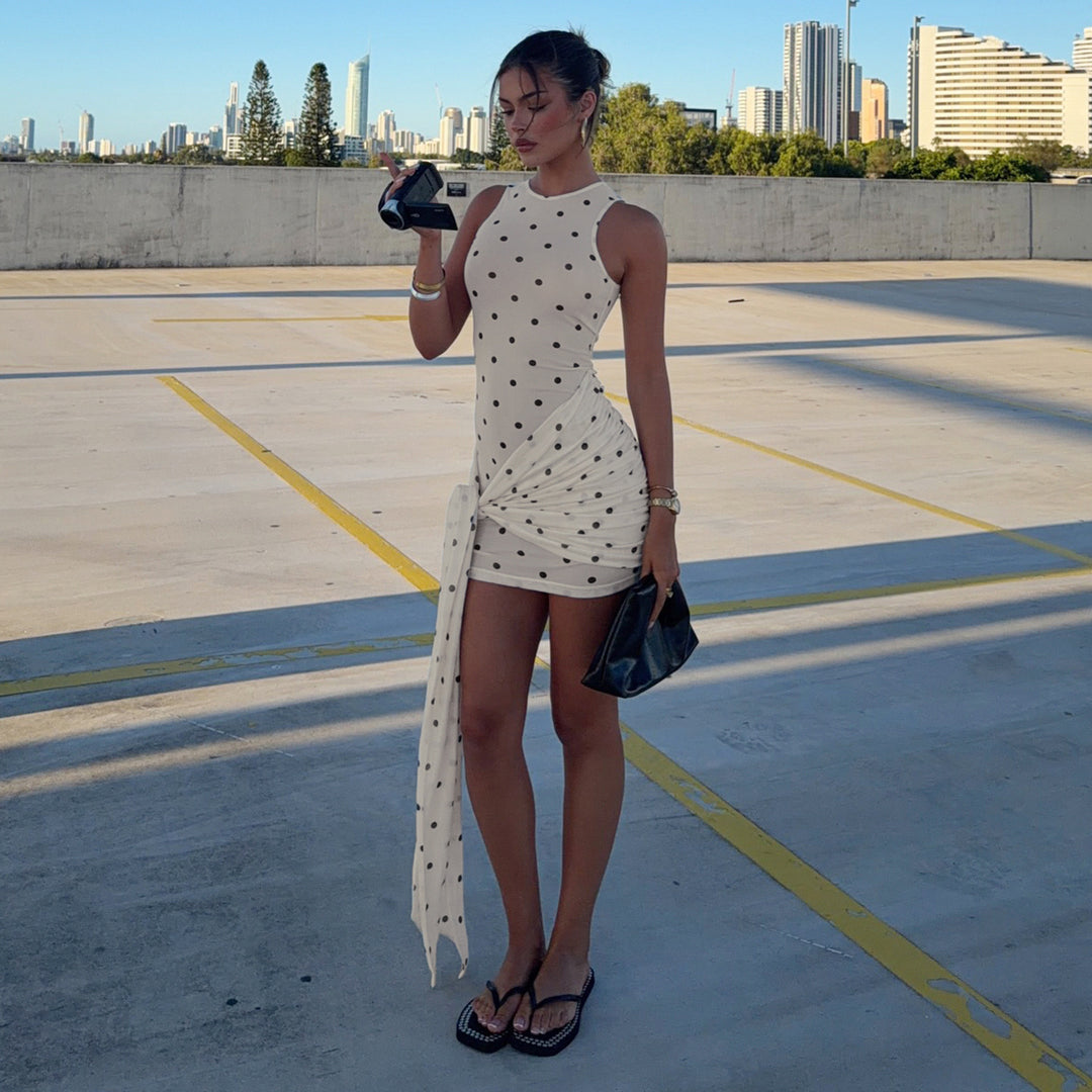 Damen Wickelkleid mit eleganter Raffung und verspieltem Punktedesign R&B