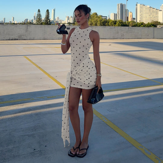 Damen Wickelkleid mit eleganter Raffung und verspieltem Punktedesign R&B