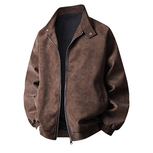 Herren stylische Kunstlederjacke im modernen Design und elastischen Bündchen R&B