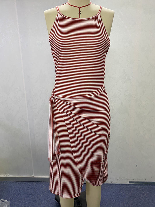 Damen Wickelkleid mit auffälligem Streifenmuster und taillierter Silhouette R&B