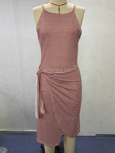 Damen Wickelkleid mit auffälligem Streifenmuster und taillierter Silhouette R&B