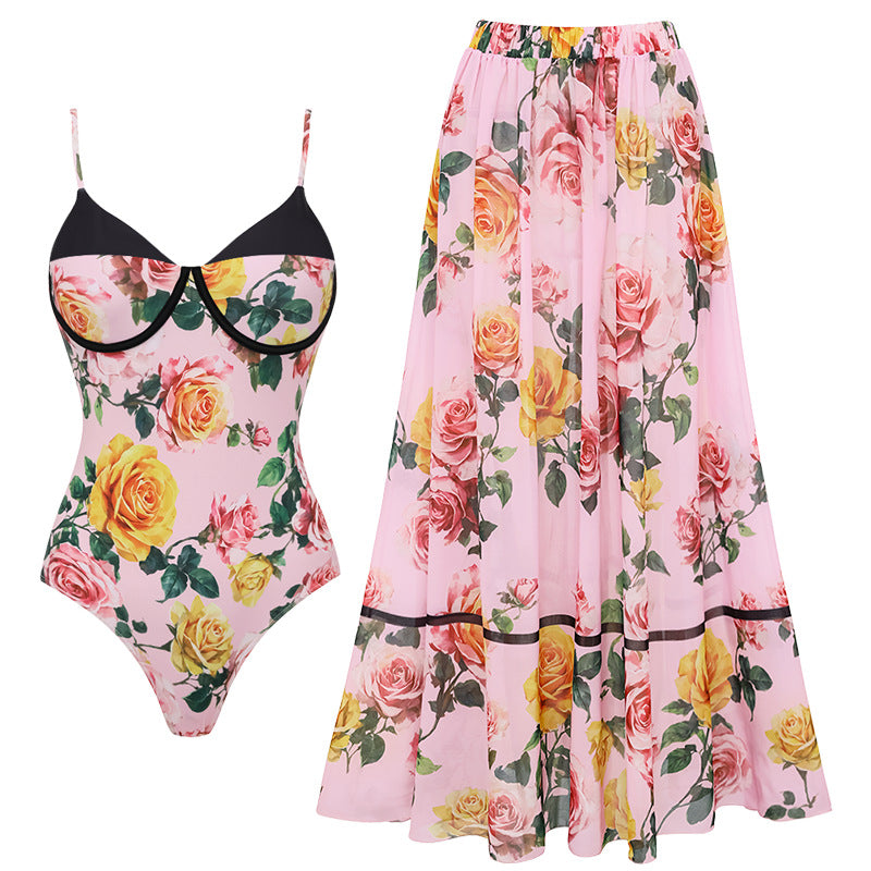 Damen Einseitiger Badeanzug mit floralem Drapierungsdesign R&B