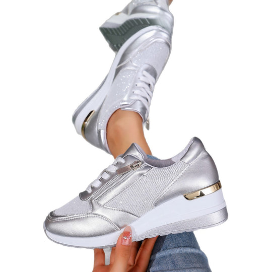 Damen modische Sport-Sneaker mit glänzendem Akzent und Reißverschluss R&B