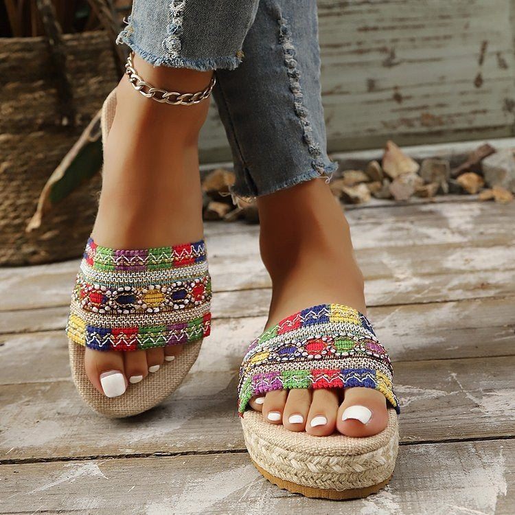 Damen Wedge-Pantoletten mit buntem Bead-Design R&B