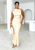 Damen Elegantes Satin-Maxikleid mit asymmetrischem Kragen und figurformendem Schnitt R&B