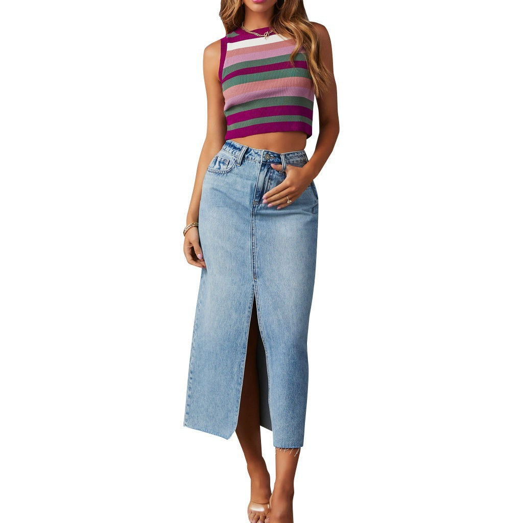 Damen Jeansrock mit modischem Schlitz und lässigem Schnitt R&B