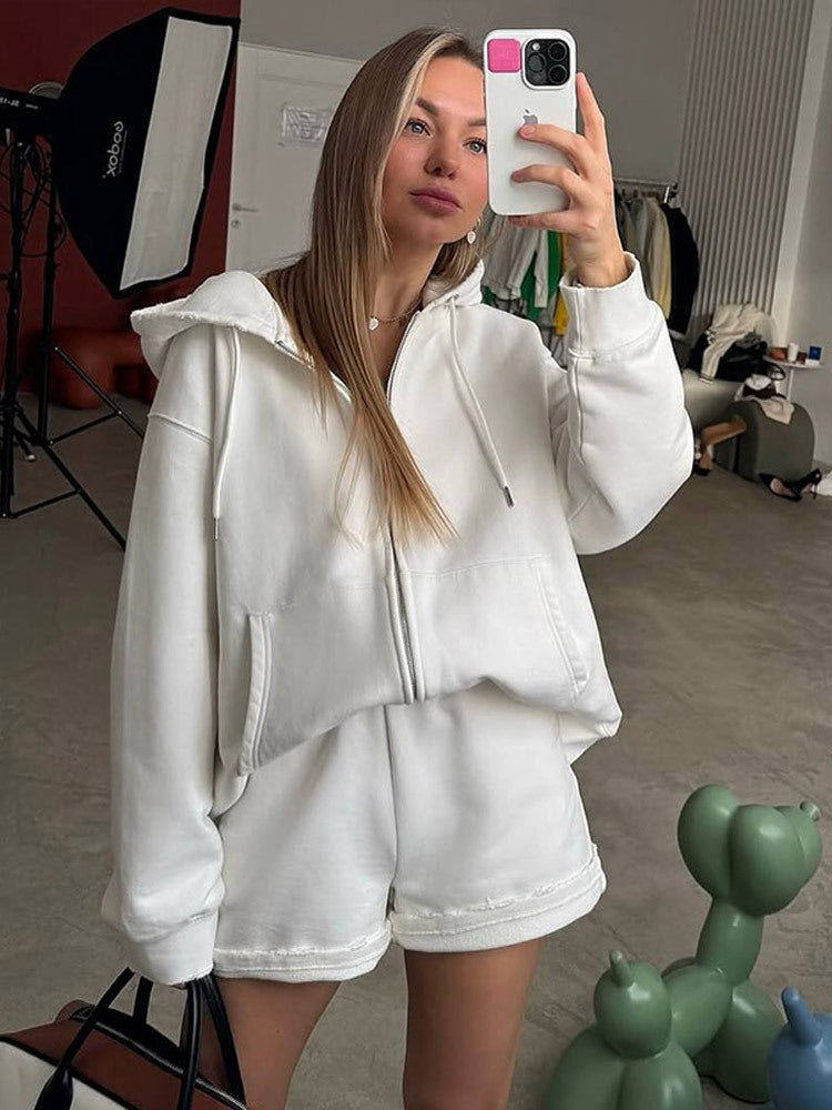 Damen bequeme Sweatshorts mit Oversized Hoodie R&B