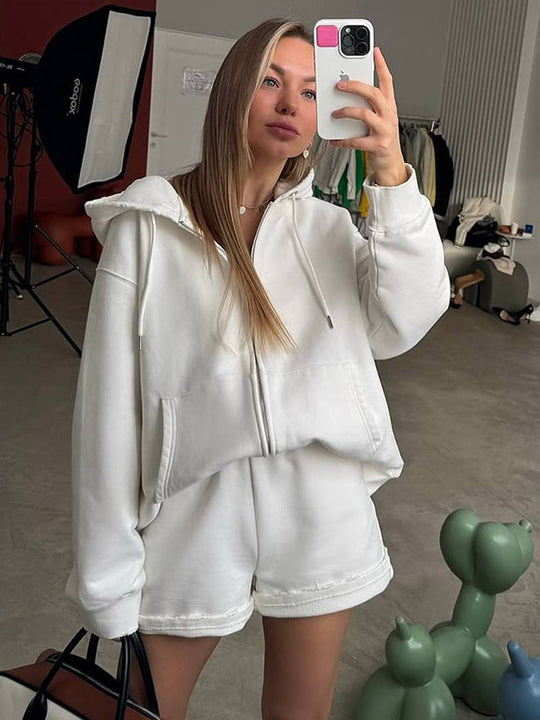 Damen bequeme Sweatshorts mit Oversized Hoodie R&B