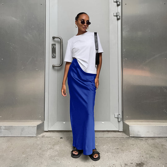 Damen Langes Satin-Rock mit hohem Schlitz R&B