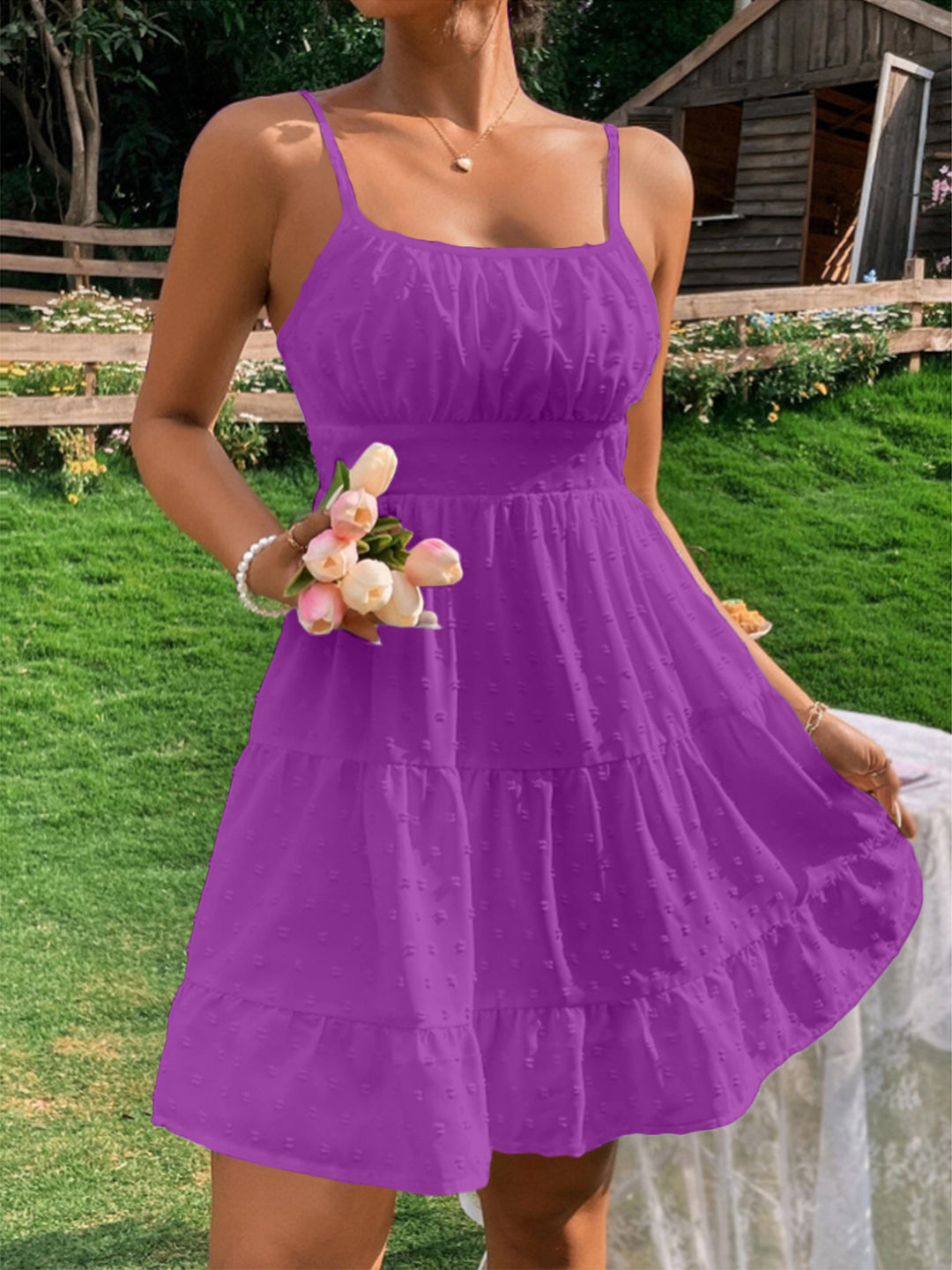 Damen Sommerkleid mit Rüschen und verstellbaren Spaghettiträgern R&B