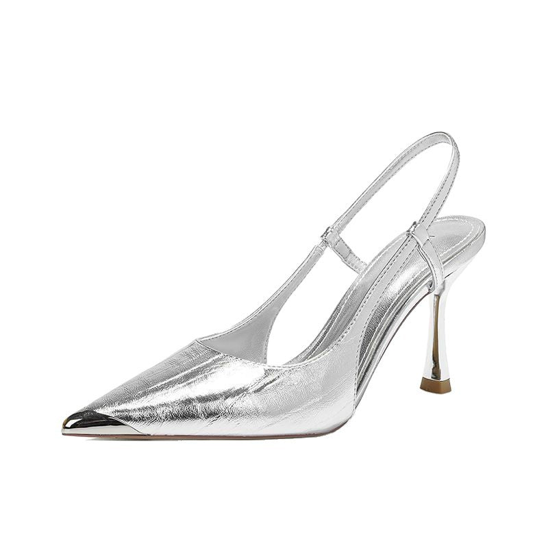 Damen elegante Slingback Pumps mit metallic glänzendem Obermaterial R&B