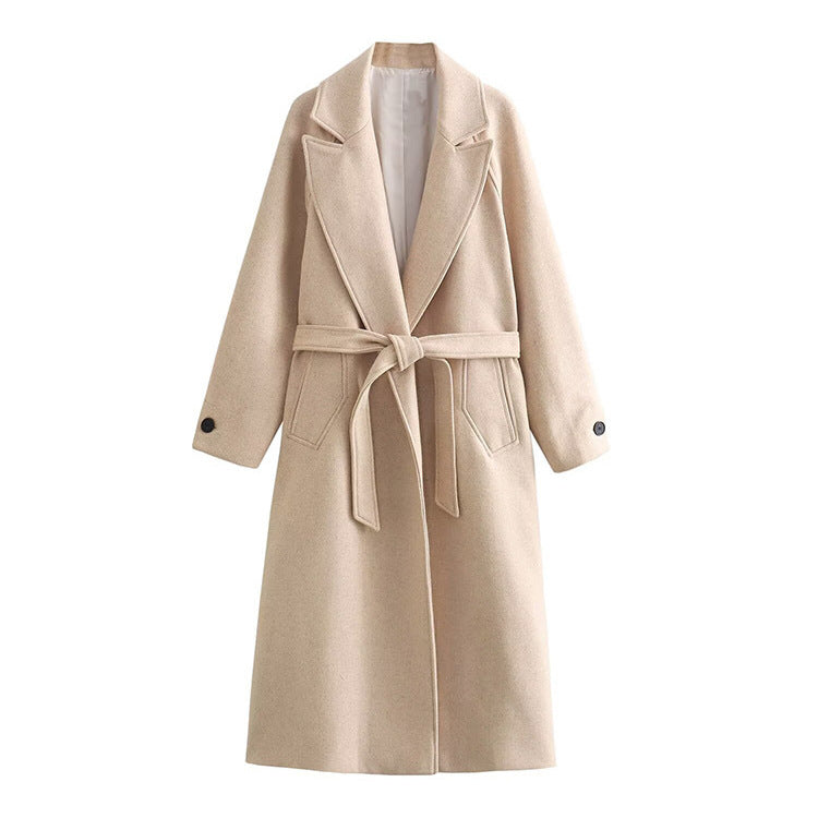 Damen modischer Oversized-Mantel mit Gürtel und Taschen R&B