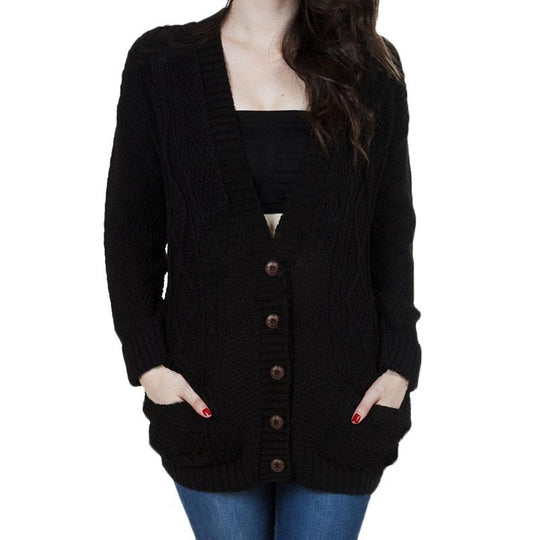 Damen Grobstrick-Cardigan mit klassischem V-Ausschnitt und praktischen Taschen R&B