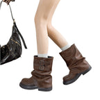 Damen modische Winterstiefel mit modischem Falten-Design und dekorativen Schnallen R&B