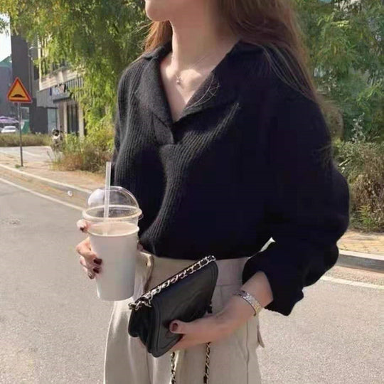 Damen lässiger Feinstrickpullover mit weichem Kragen und Rippstruktur R&B