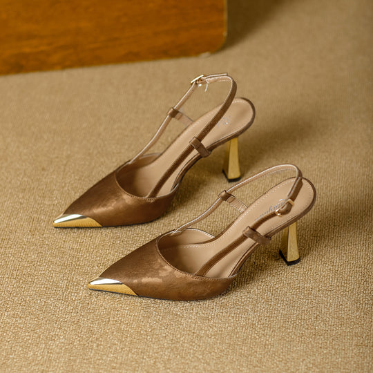 Damen Slingback-Pumps mit edlem Goldakzent R&B