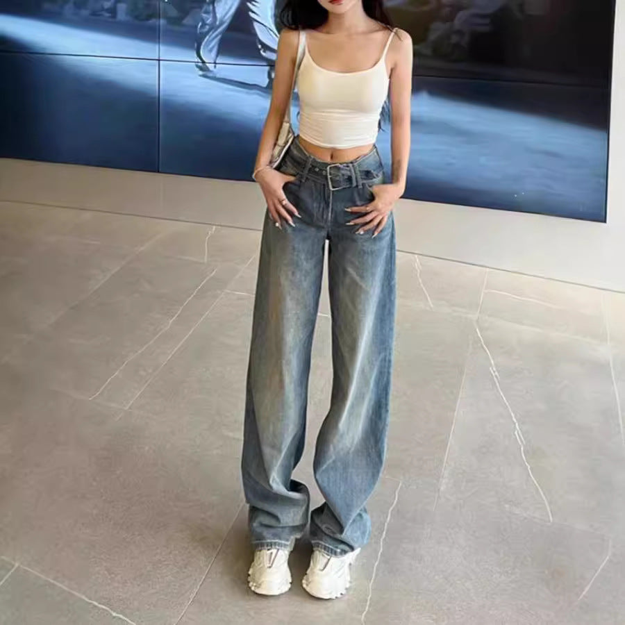 Damen Weite Denim-Hose mit hohem Bund und modernem Schnitt R&B