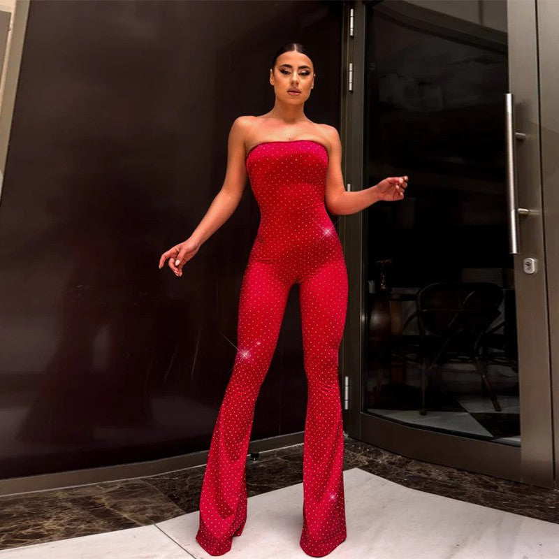 Damen Eleganter und figurbetonter Jumpsuit mit schimmernden Applikationen R&B