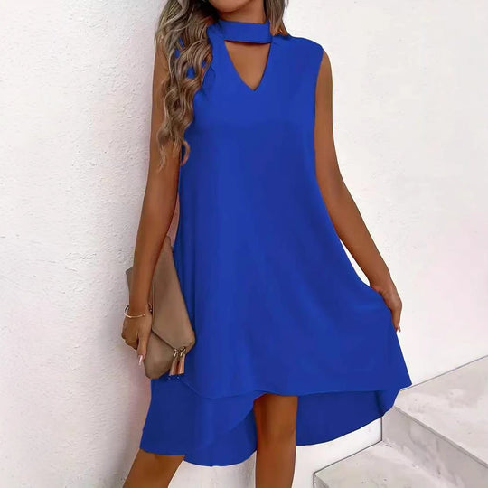 Damen asymmetrisches A-Linien Kleid mit schickem Schlüssellochausschnitt und fließendem Schnitt R&B