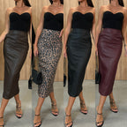 DamenEleganter Maxi-Rock aus veganem im Schulterfreies Design R&B