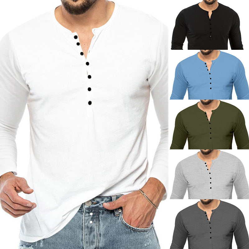 Herren Langarm-Henley-Shirt aus weichem Baumwollmix mit feiner Knopfleiste R&B