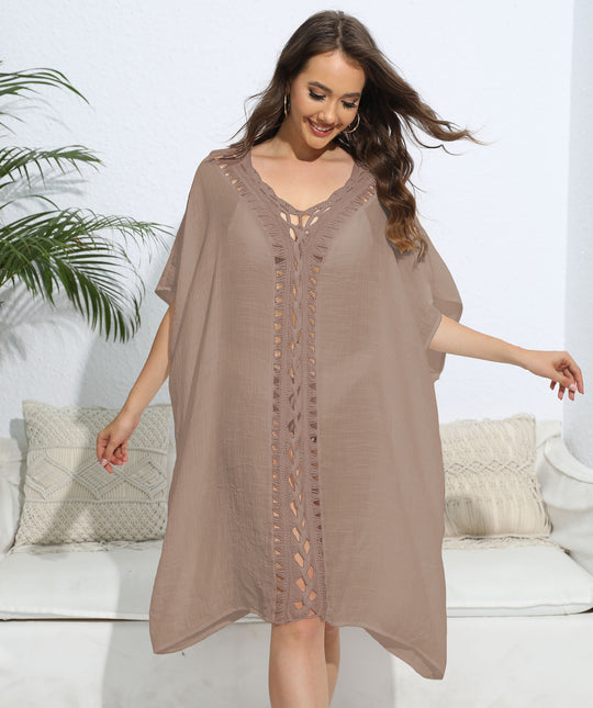 Damen luftiger Kaftan mit filigranem Häkelmuster R&B