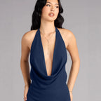 Damen elegantes Maxikleid mit einzigartigem Halterhalsschnitt R&B