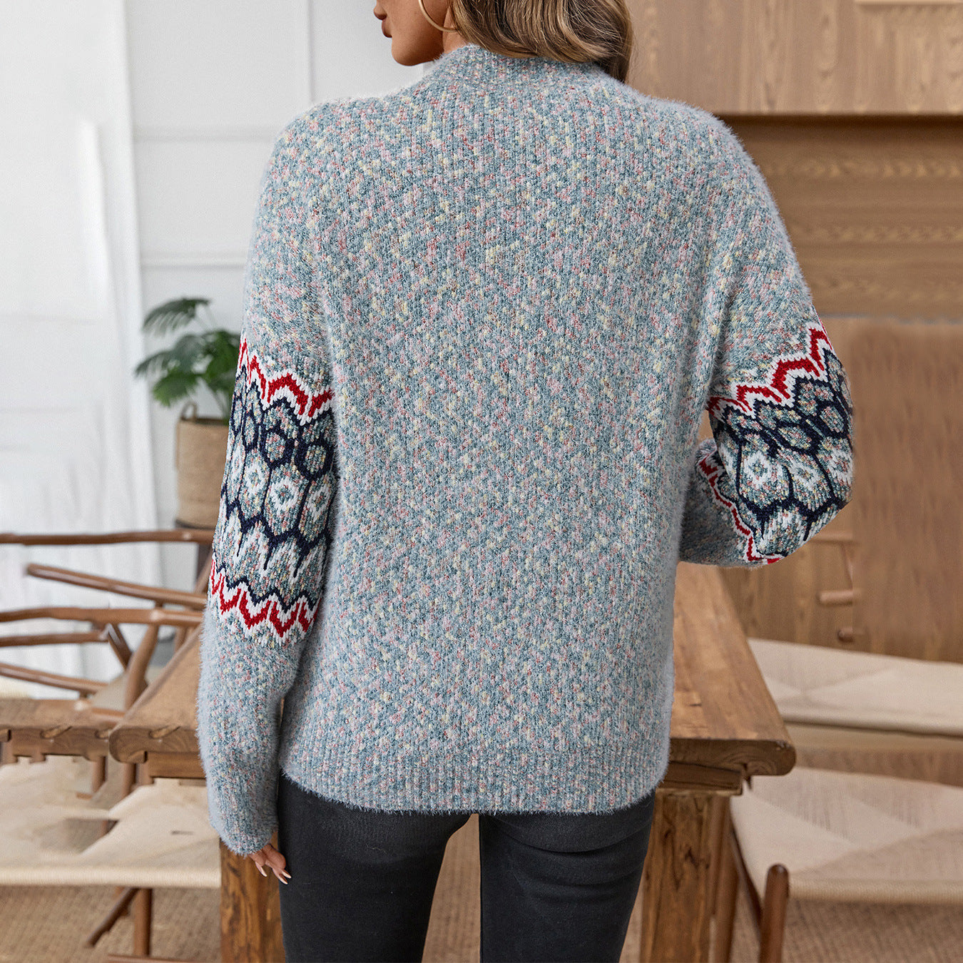 Damen Strickpullover mit geometrischem Muster und weitem Schnitt
