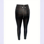 Damen Modische Kunstlederleggings mit Reißverschluss und Taillierung R&B