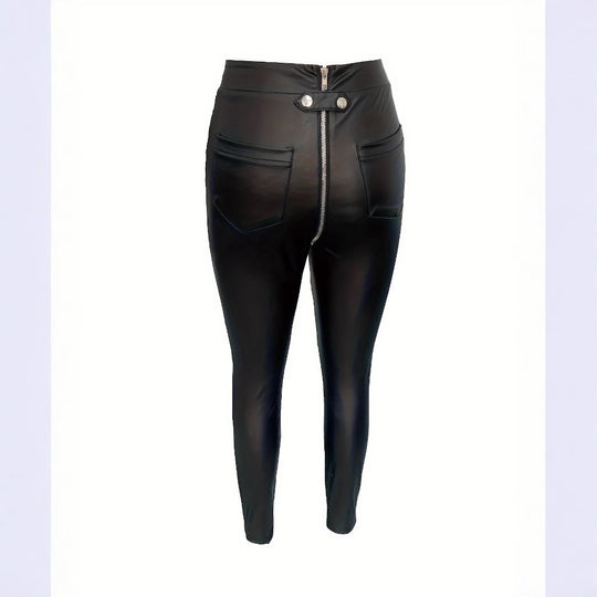 Damen Modische Kunstlederleggings mit Reißverschluss und Taillierung R&B