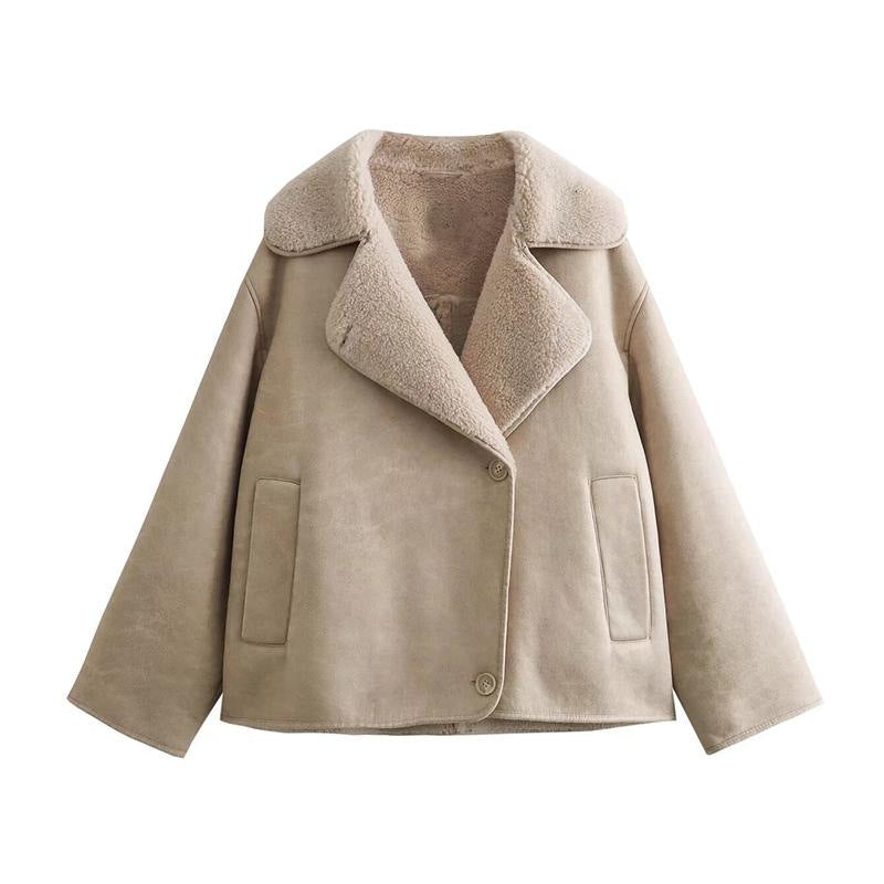Damen Kunstlederjacke mit Teddyfutter R&B