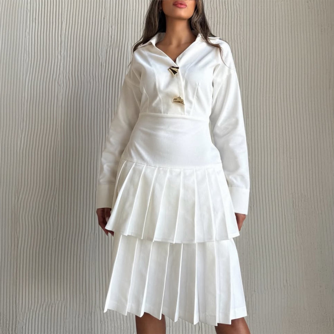 Damen Hemdblusenkleid mit Plissee-Saum und modischen Knopfdetails R&B