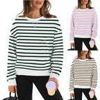 Damen lässiger Sweatshirt mit modernem Streifenmuster und Rundhalsausschnitt R&B