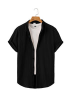 Herren nan leichtes Knitterstruktur-Überhemd mit umgeschlagenen Ärmeln entspannter Overshirt-Silhouette R&B