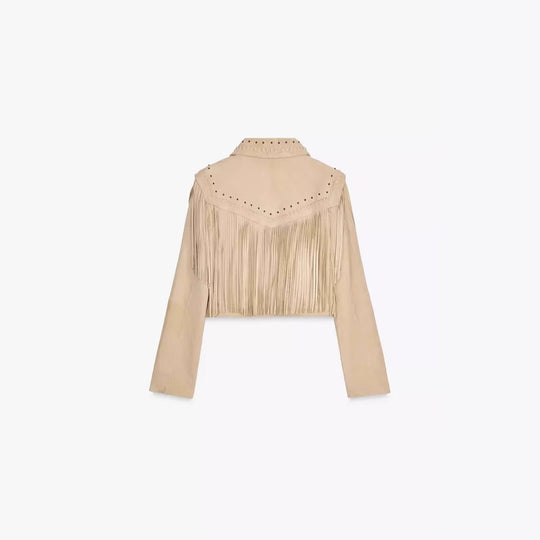 Damen modische Fransenjacke mit steinverziertem Kragen R&B