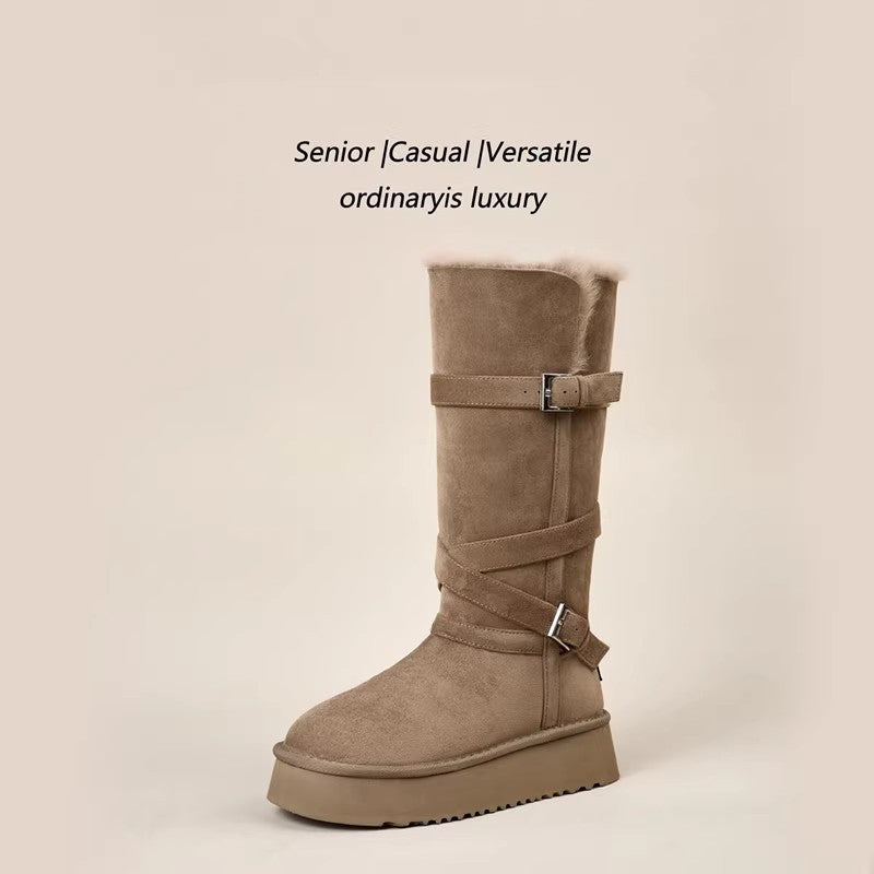 Damen elegante langschaft Stiefel mit verstellbaren Schnallen und rutschfester Sohle R&B