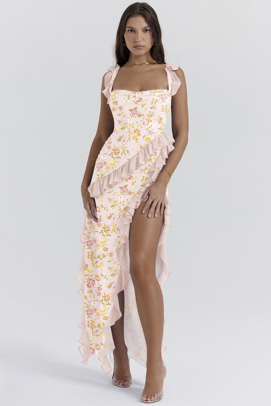 Damen Maxi-Kleid mit Rüschendetails und floralem Design R&B
