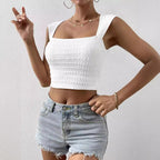 Damen modisches Crop-Top mit quadratischem Ausschnitt und strukturiertem Obermaterial R&B